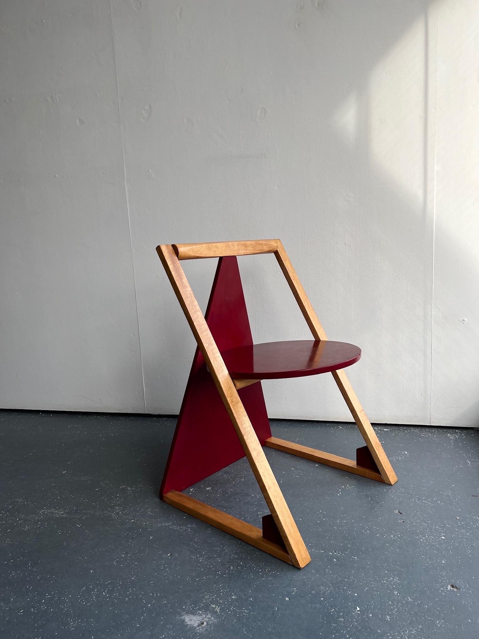 Beech Triangular Wooden Memphis Style Chair