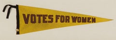 Triangular Yellow Suffragette Pennant with Violet "Votes for Women" Text