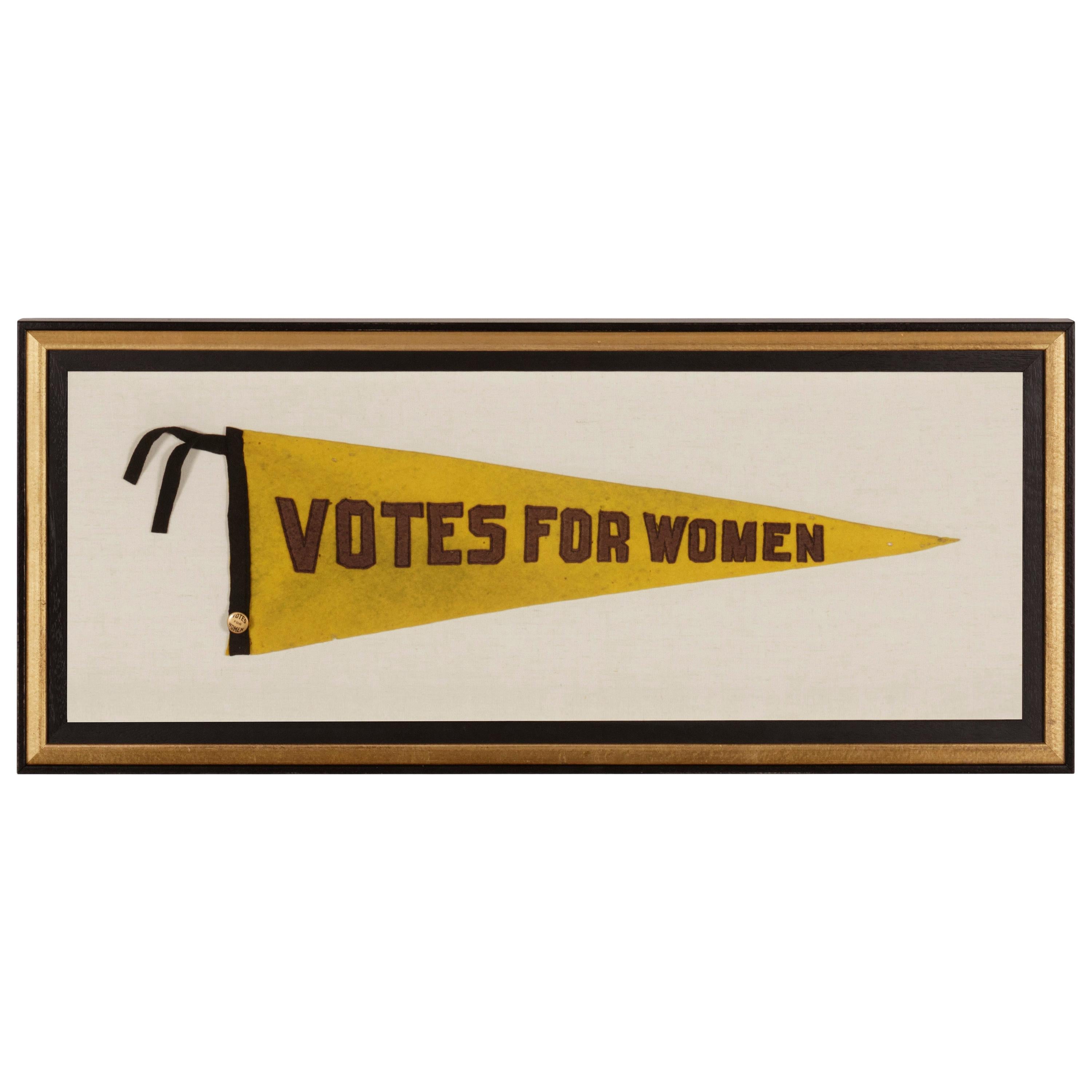 Triangular Yellow Suffragette Pennant with Violet "Votes for Women" Text