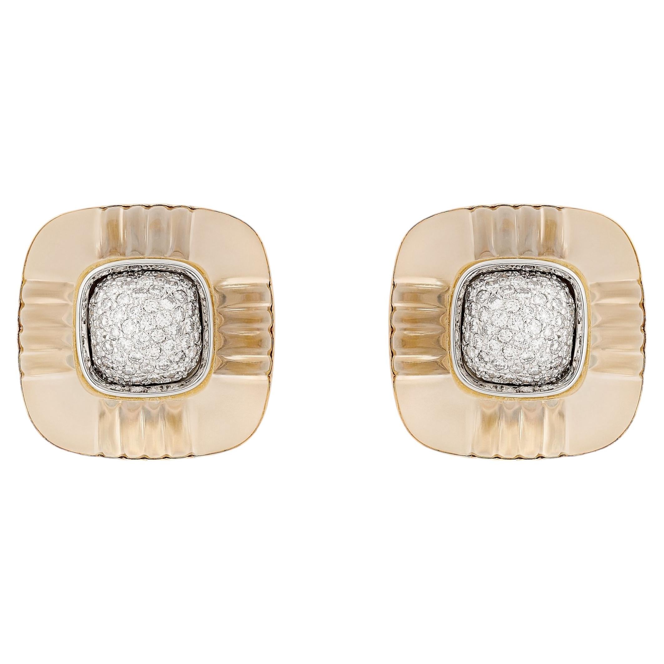 Pendientes de cristal de roca y diamantes Trianon de oro de 14 quilates en dos tonos