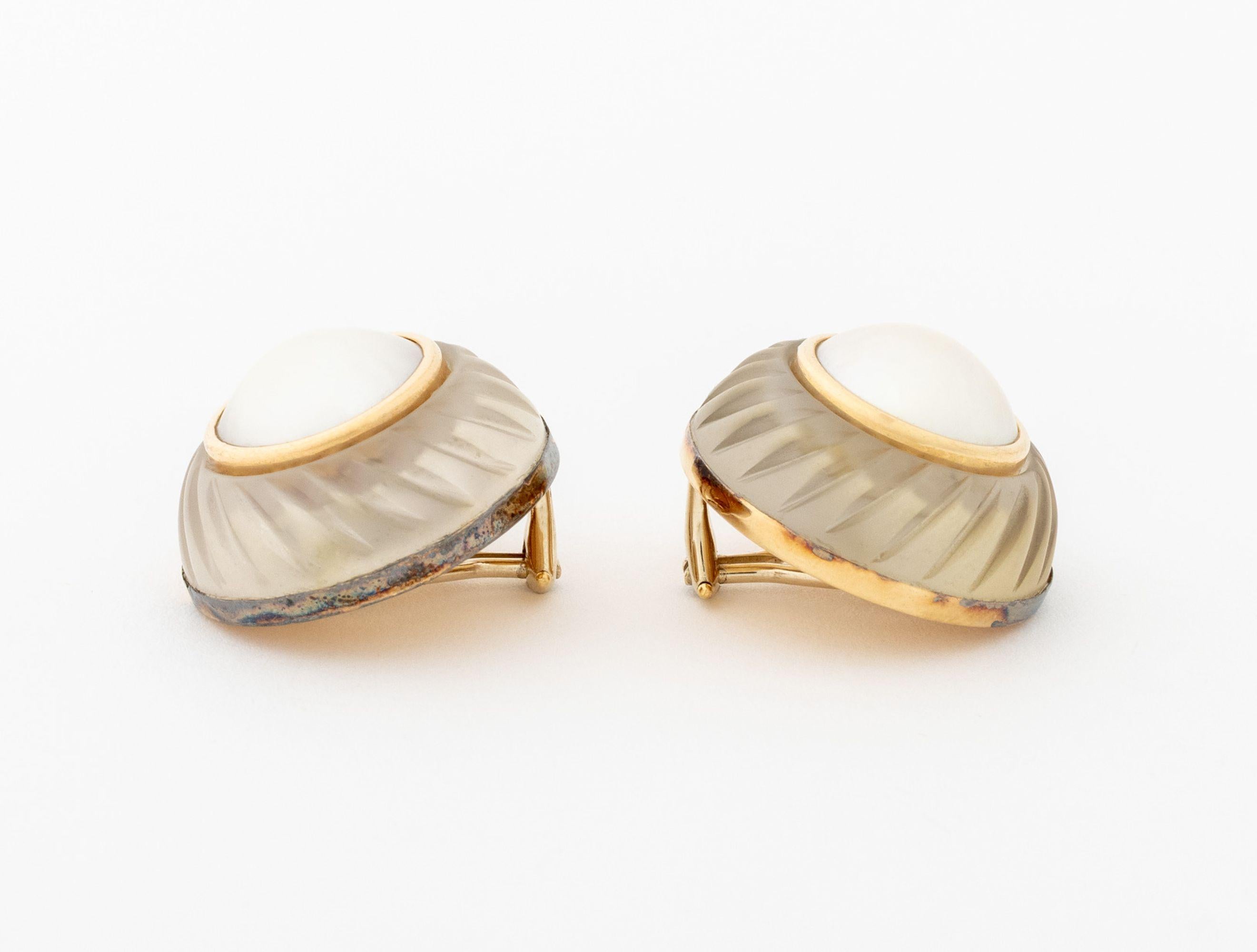 Modernista Orecchini Trianon 14K Mabe con perle e cristalli di quarzo in vendita
