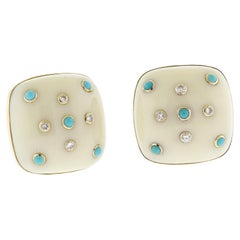 Trianon 14kt Gold Turquoise and Diamond Clip-on Earrings