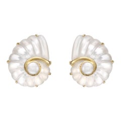 Trianon 18 Karat Gold Shell Nautilis Rock Crystal Mother-of-Pearl Earrings Trianon 18 Karat Gold Shell Nautilis Rock Crystal Mother-of-Pearl Earrings