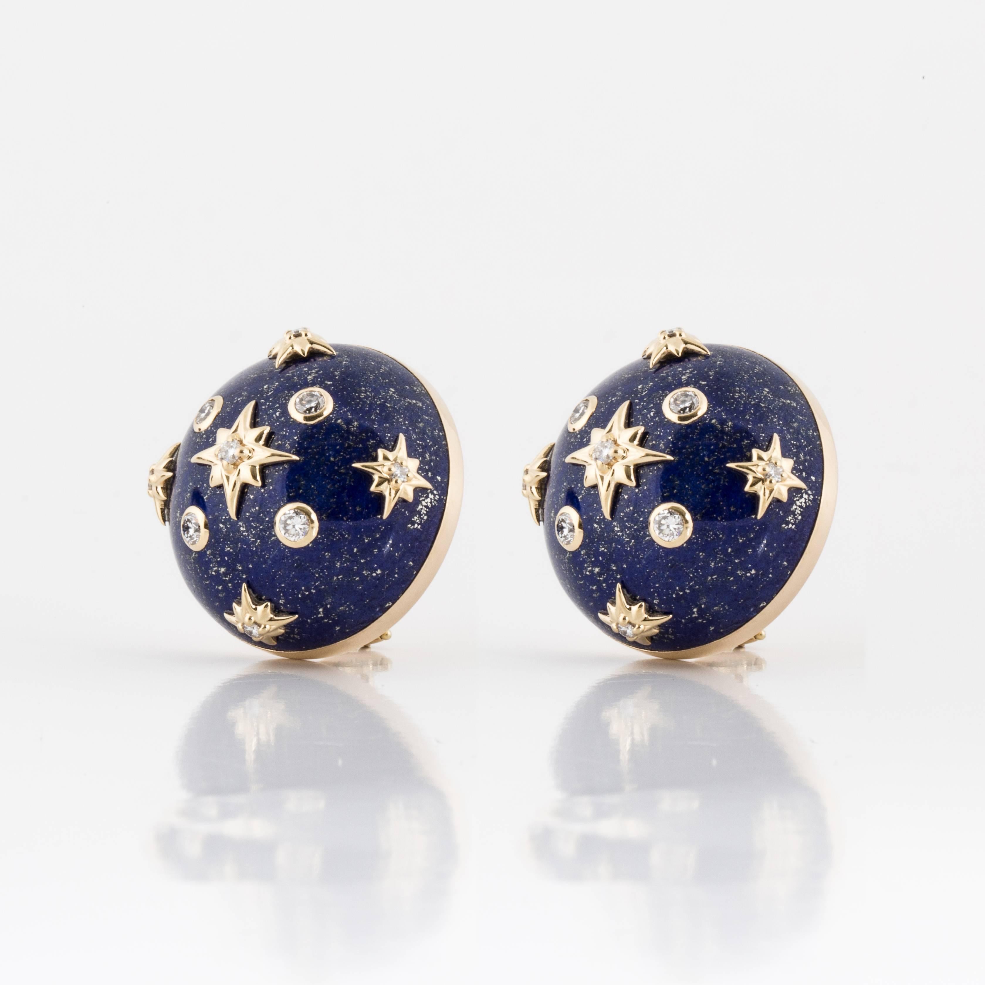 These Trianon earrings are composed of 18K yellow gold with lapis and diamonds.  They are marked 