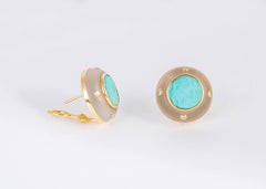 Trianon 18 Karat Gold Carved Turquoise Rock Crystal and Diamond Earrings