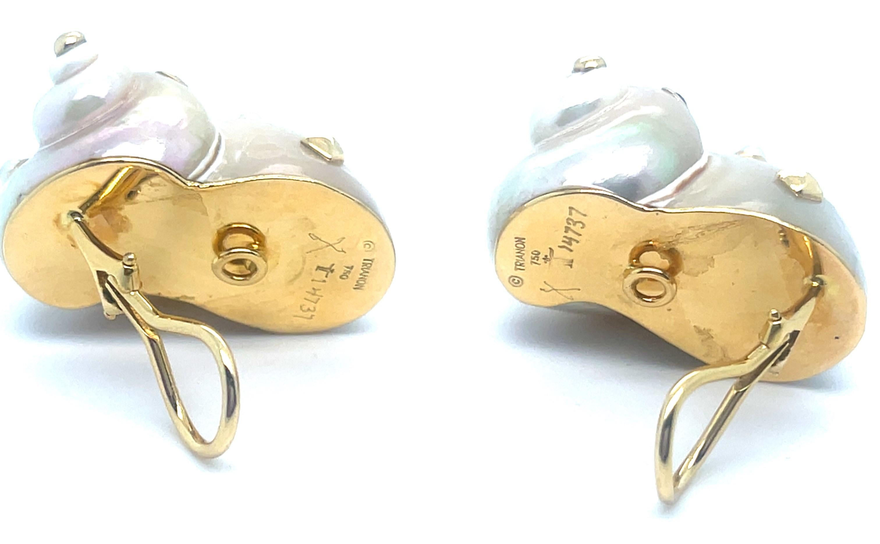 Trianon 18k Gold Mother-of-Pearl Shell Earrings with Gemstone Accents For Sale 1