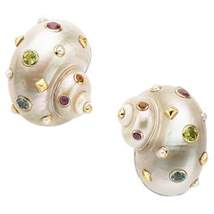 Trianon 18k Gold Perlmutt Muschel Ohrringe mit Edelstein Akzente