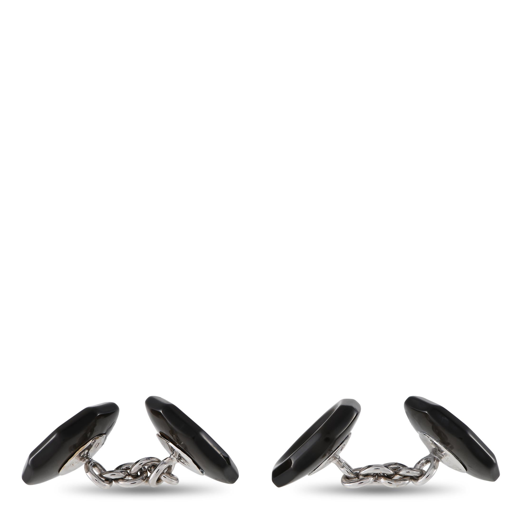 Round Cut Trianon 18K White Gold 0.25ct Diamond and Mother-of-Pearl Cufflinks
