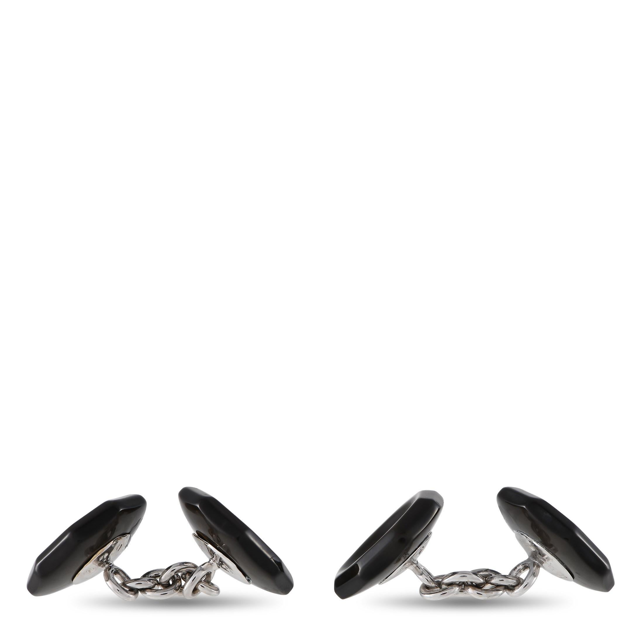 Trianon Boutons de manchette en or blanc 18 carats avec diamants et nacre noire de 0,25 carat en vente 1
