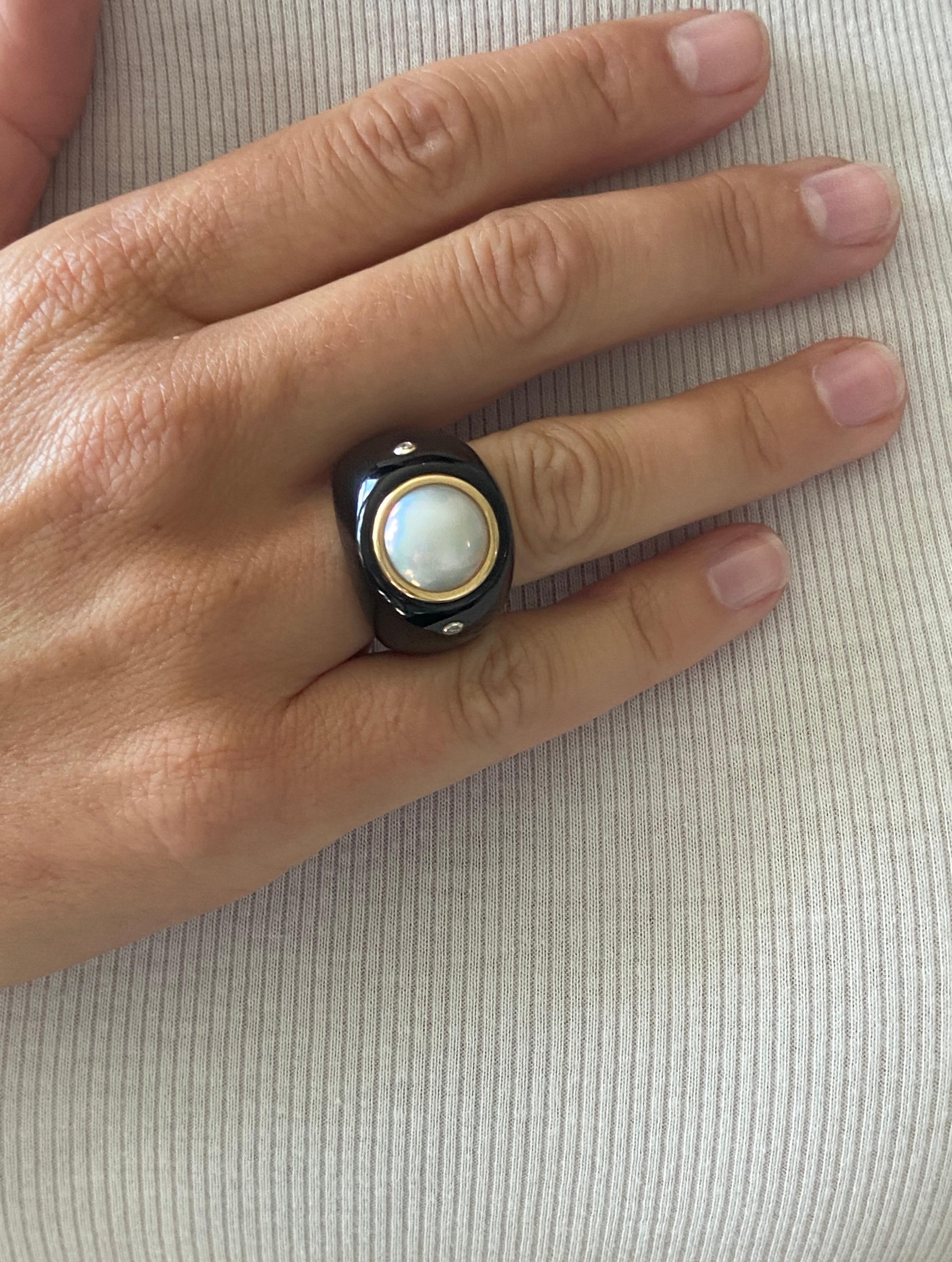 Trianon 1980 Or jaune 14K Perles de Mabe, Onyx et Diamants en vente 2