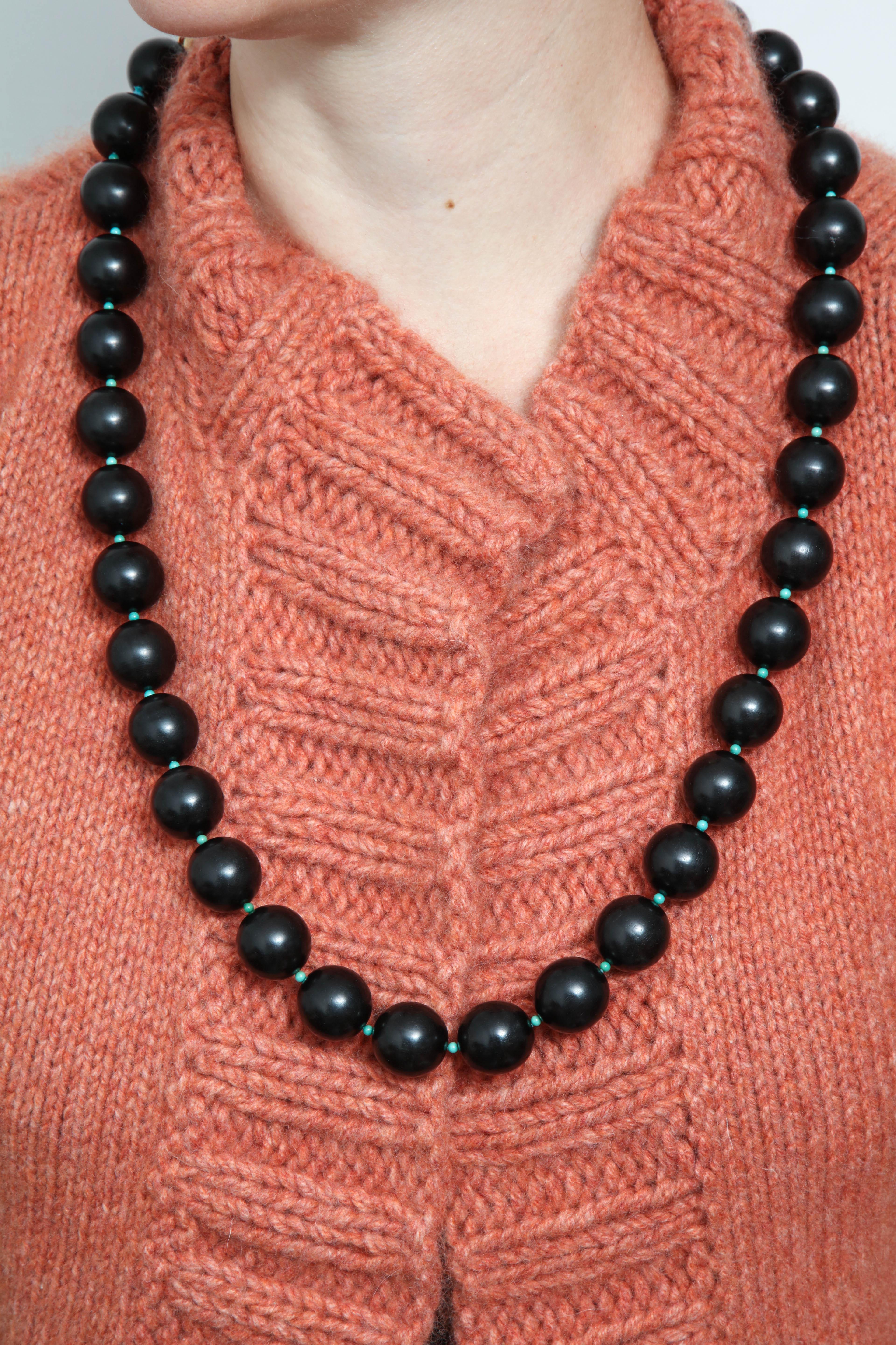 Trianon 1980s Ebony with Turquoise Necklace with Earclips Matching Ensemble 10