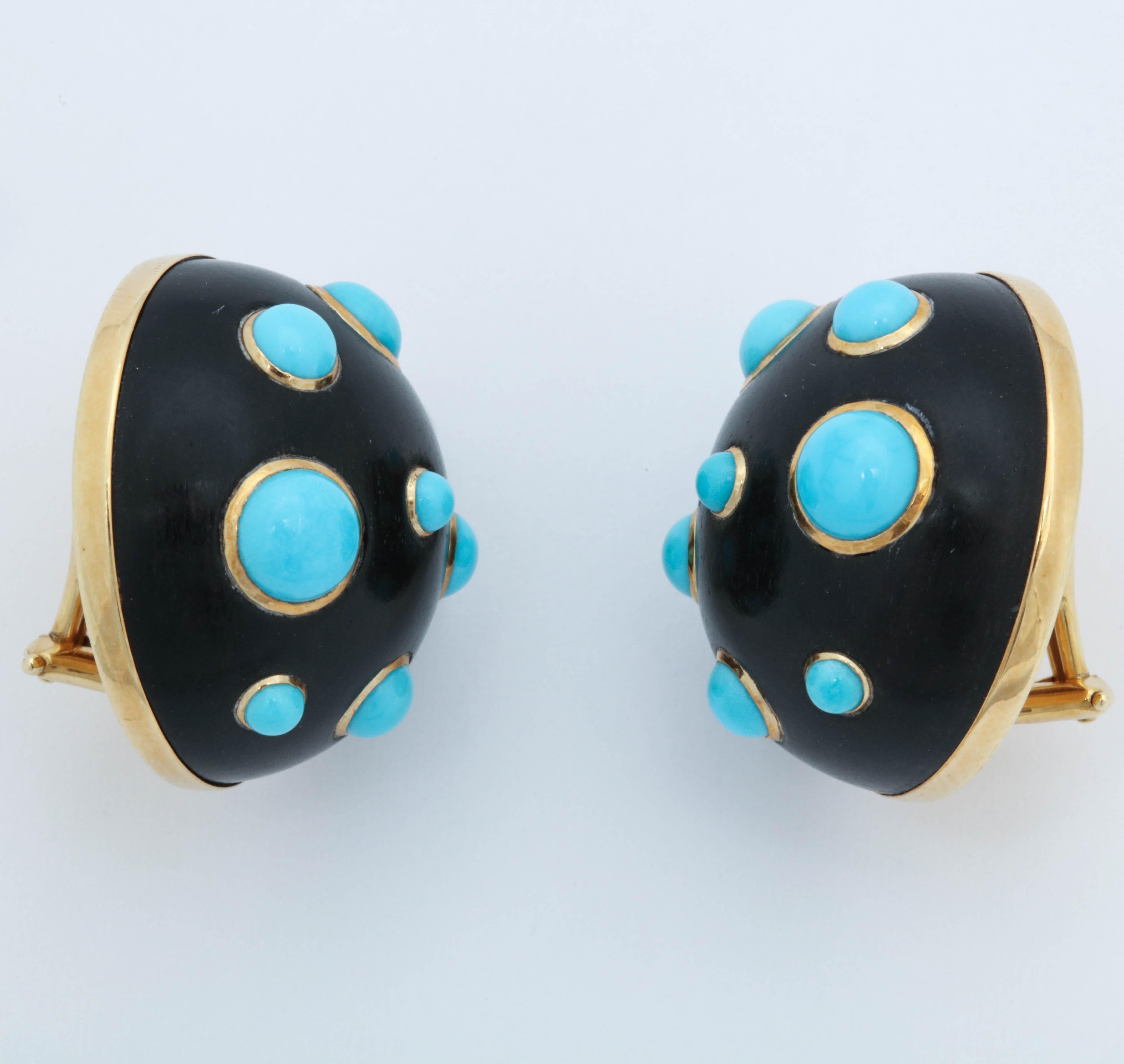 Trianon 1980s Ebony with Turquoise Necklace with Earclips Matching Ensemble 2