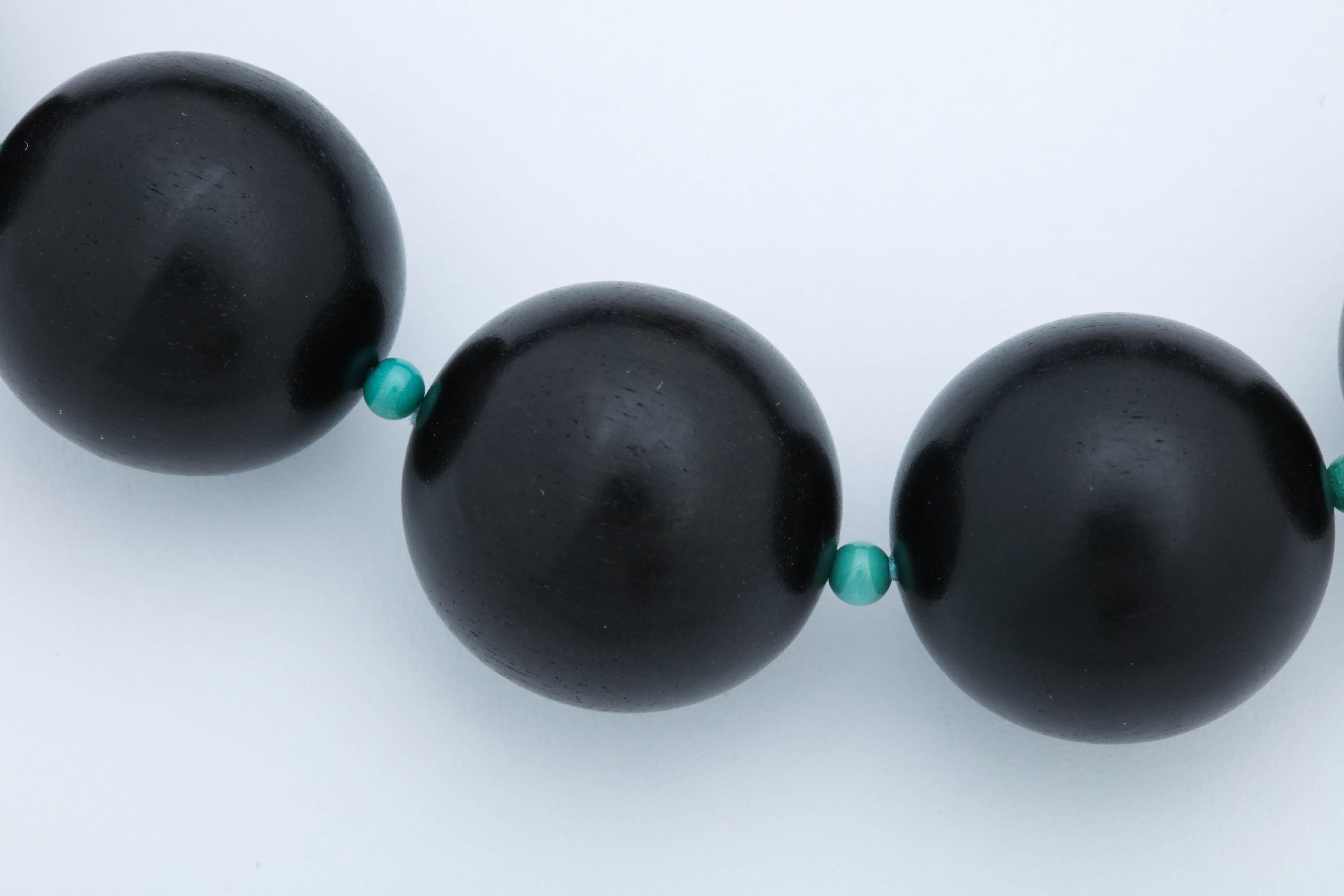 Trianon 1980s Ebony with Turquoise Necklace with Earclips Matching Ensemble 3