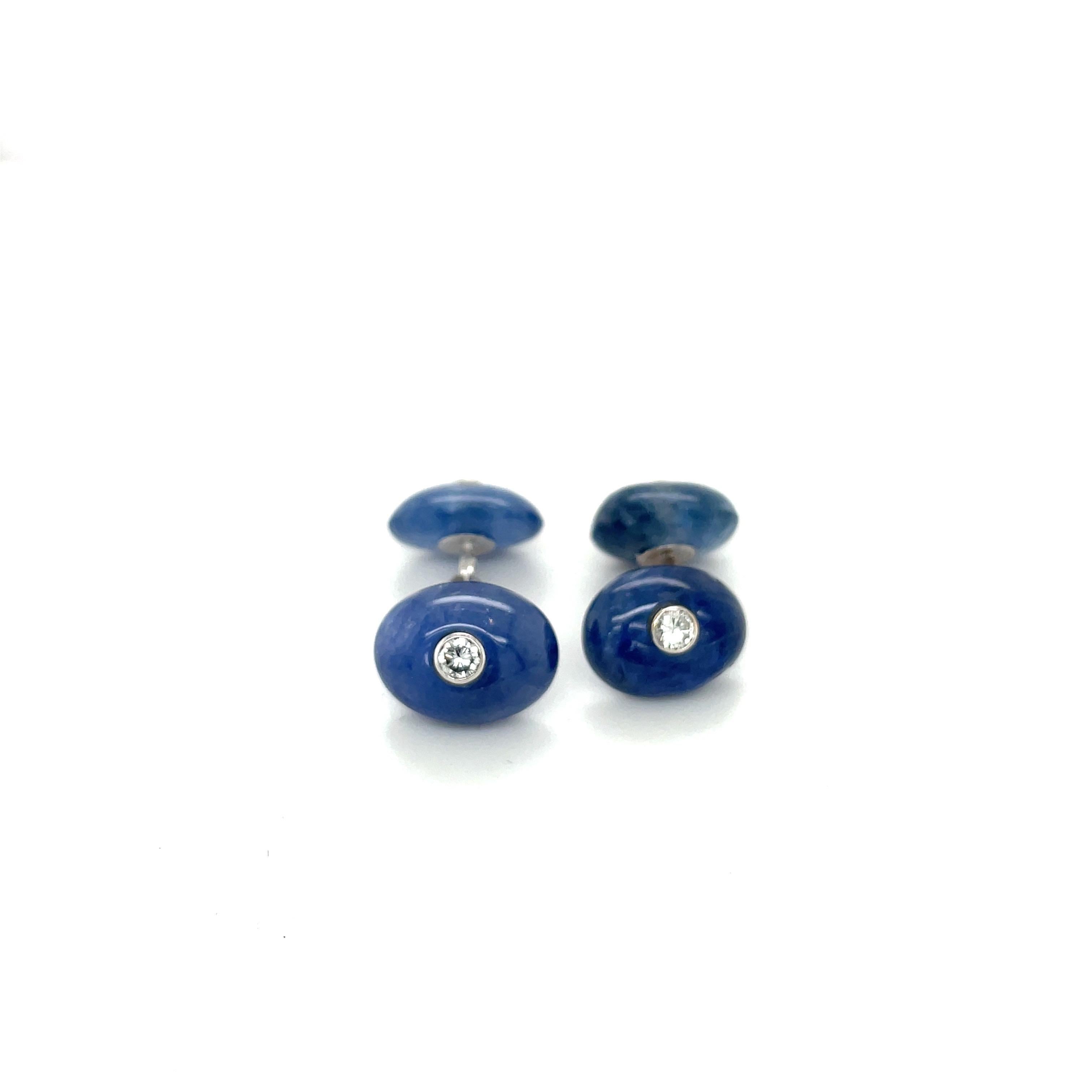 Trianon Ensemble boutons de manchette et clous de manchette en saphir bleu 39,61 carats et diamants 0,38 carat Unisexe en vente