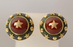 Trianon Aventurine, Carnelian and Diamond Gold Earrings
