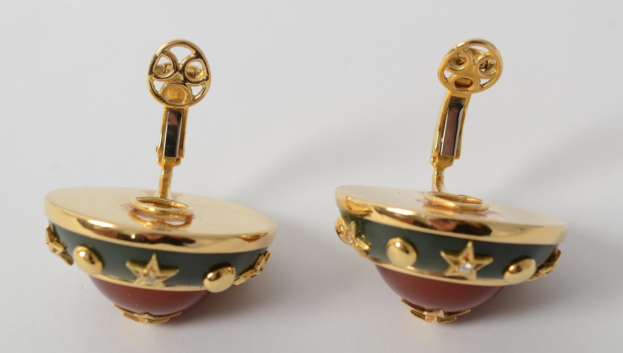 Trianon Aventurine, Carnelian and Diamond Gold Earrings 1