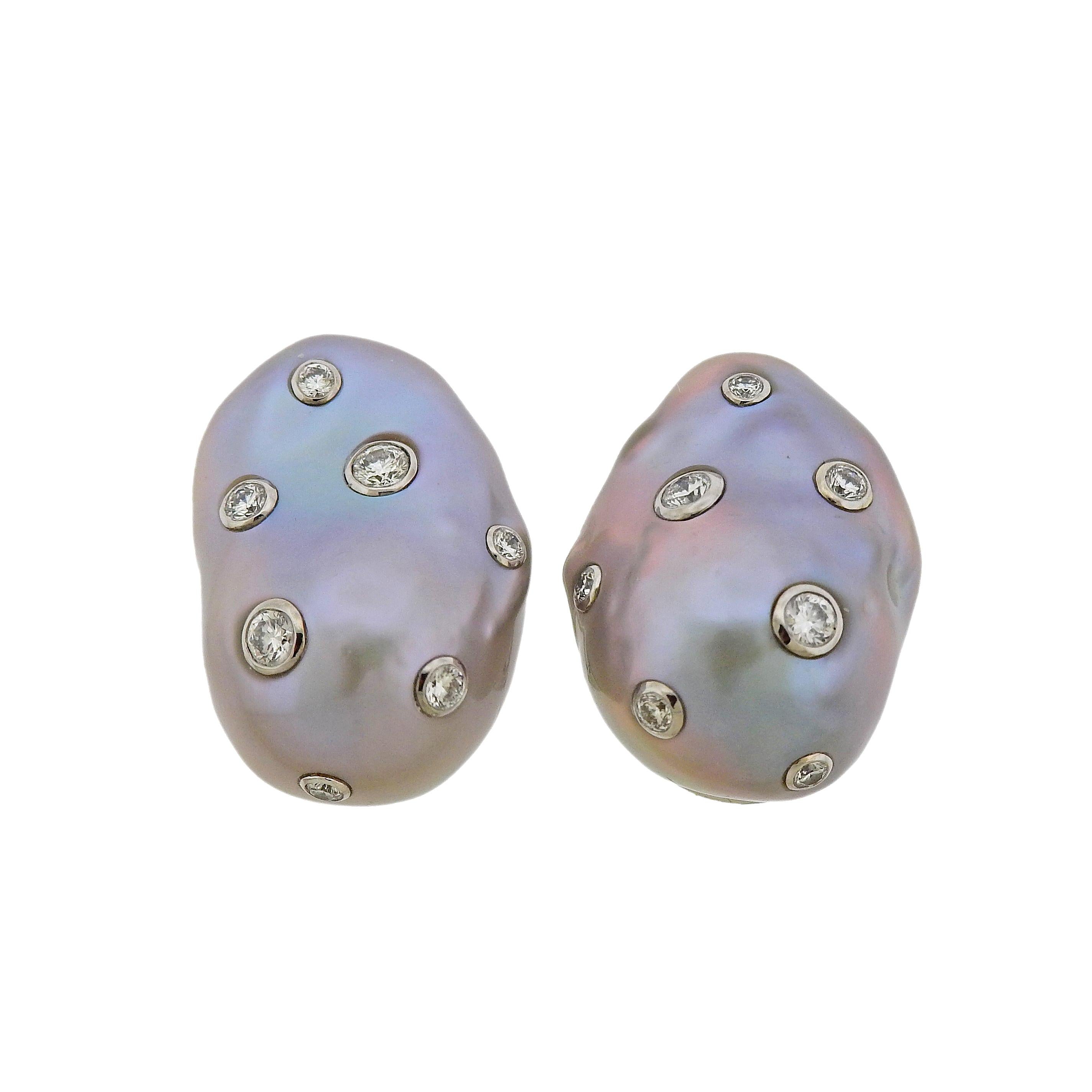 Trianon Baroque Pearl Diamond Gold Earrings For Sale