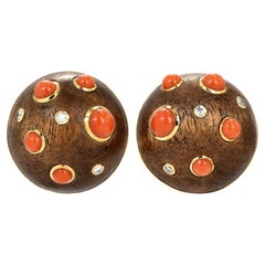 Trianon by Seamas Scheeps Rose Wood Diamond Coral 18k Dome Clip-On Earrings