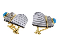 Trianon Carved Crystal Mother of Pearl Turquoise Shell Gold Earrings