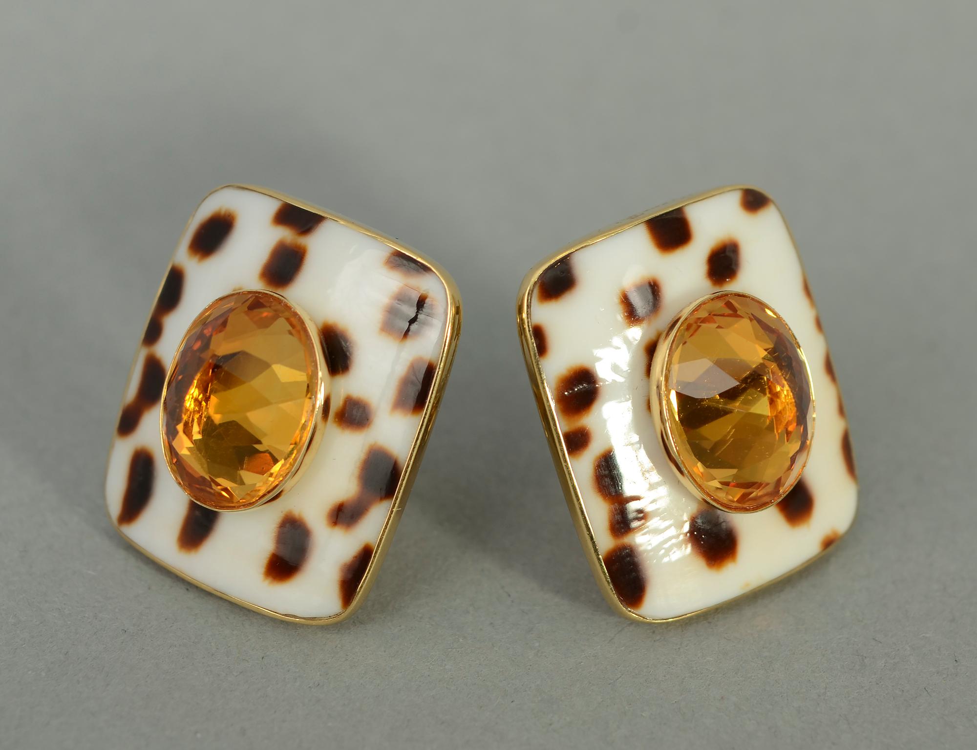 Modern Trianon Citrine and Shell Earrings