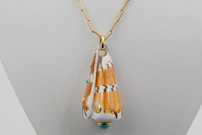 Seaman Schepps Cone Shell Turquoise and 18k Gold Pendant and Paperclip ...