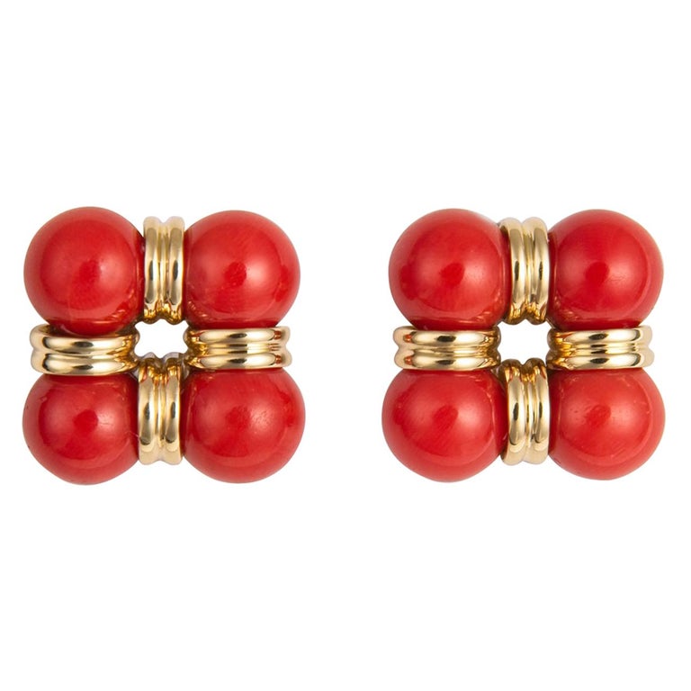 Trianon Coral and Gold Earrings For Sale at 1stDibs pagadam