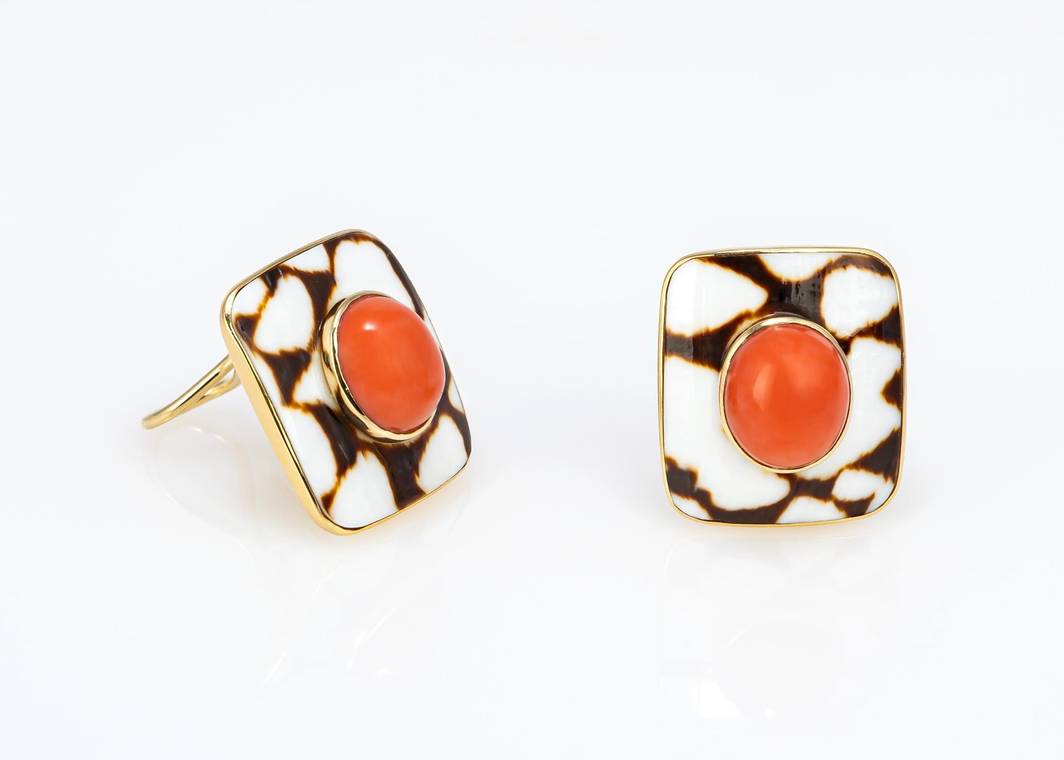 Contemporary Trianon Coral and Shell Earrings