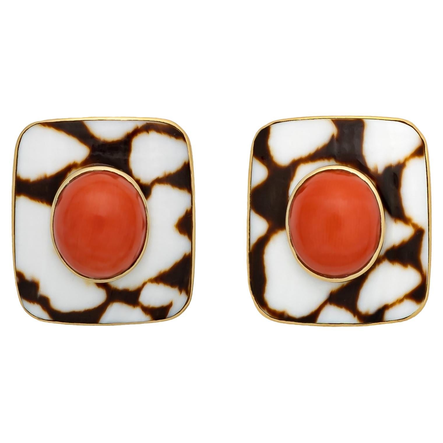 Trianon Coral and Shell Earrings For Sale