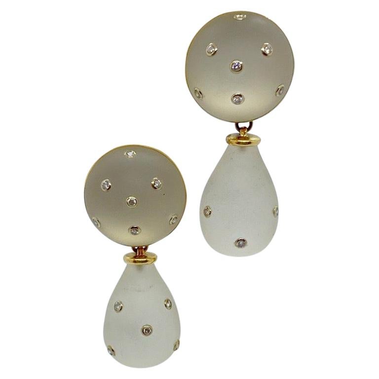 Trianon Crystal and Diamond Interchangeable Button/Drop 14 Karat Earrings For Sale