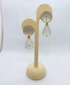 Orecchini a bottone/goccia intercambiabili con cristalli e diamanti Trianon 14 carati