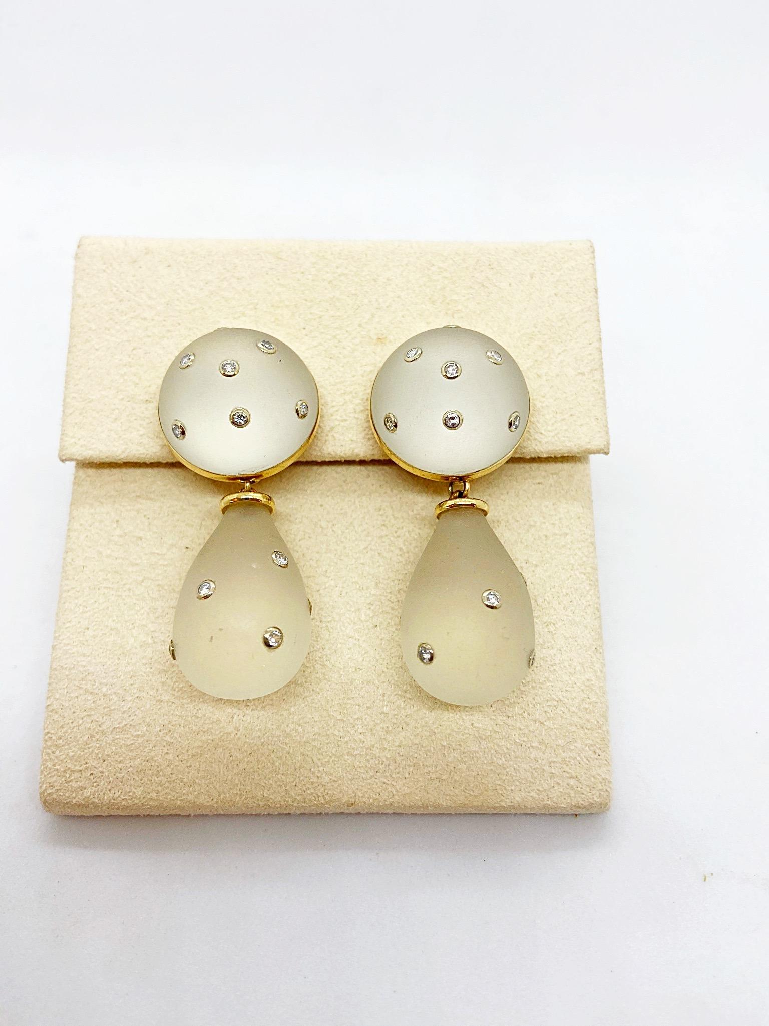 Trianon Crystal and Diamond Interchangeable Button/Drop 14 Karat Earrings In New Condition For Sale In New York, NY