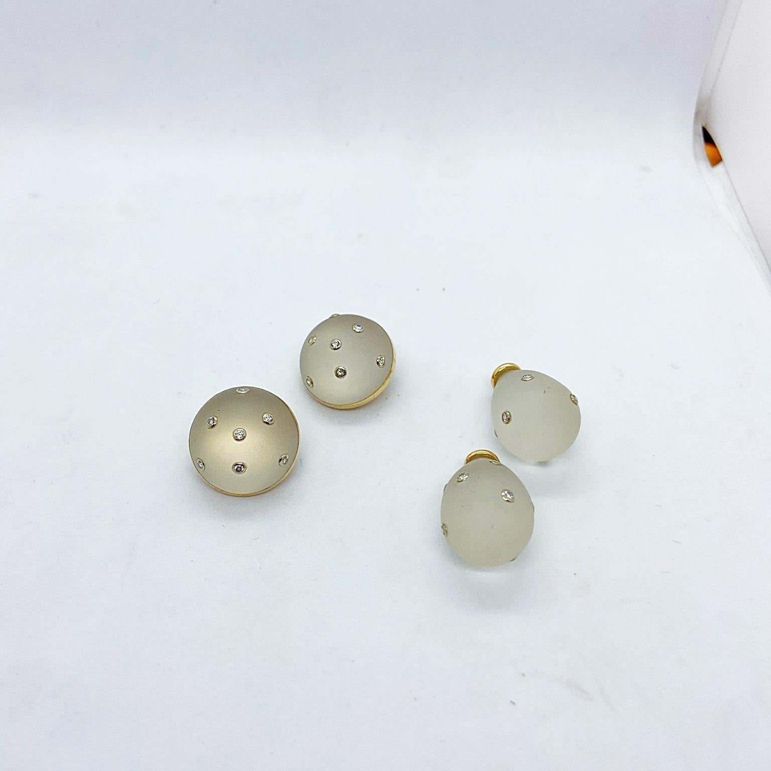 Orecchini a bottone/goccia intercambiabili con cristalli e diamanti Trianon 14 carati in vendita 1