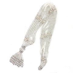 Trianon Crystal Bead Diamond White Gold Tassel Multi Strand Necklace