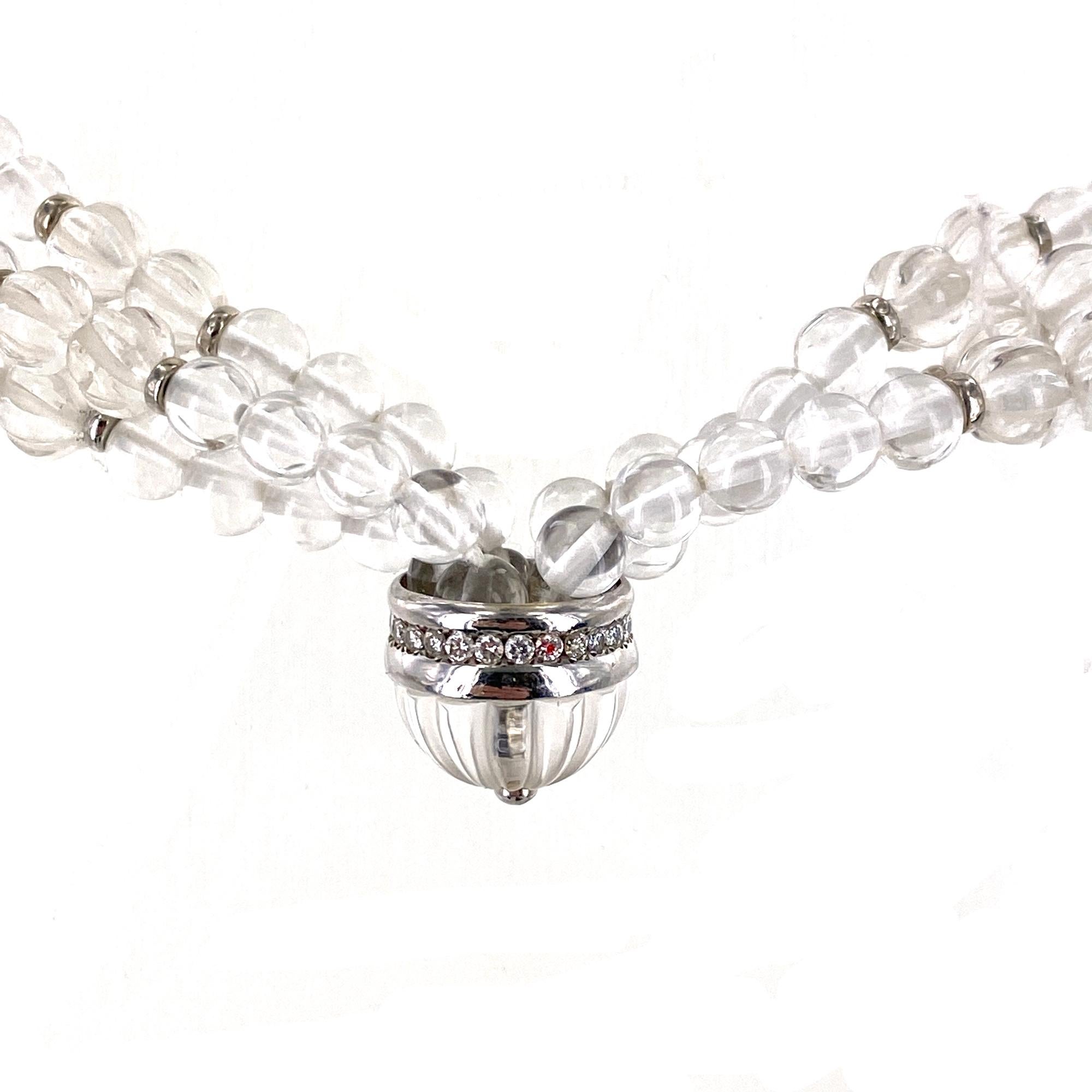 Modern Trianon Crystal Bead Diamond White Gold Tassel Multi Strand Necklace