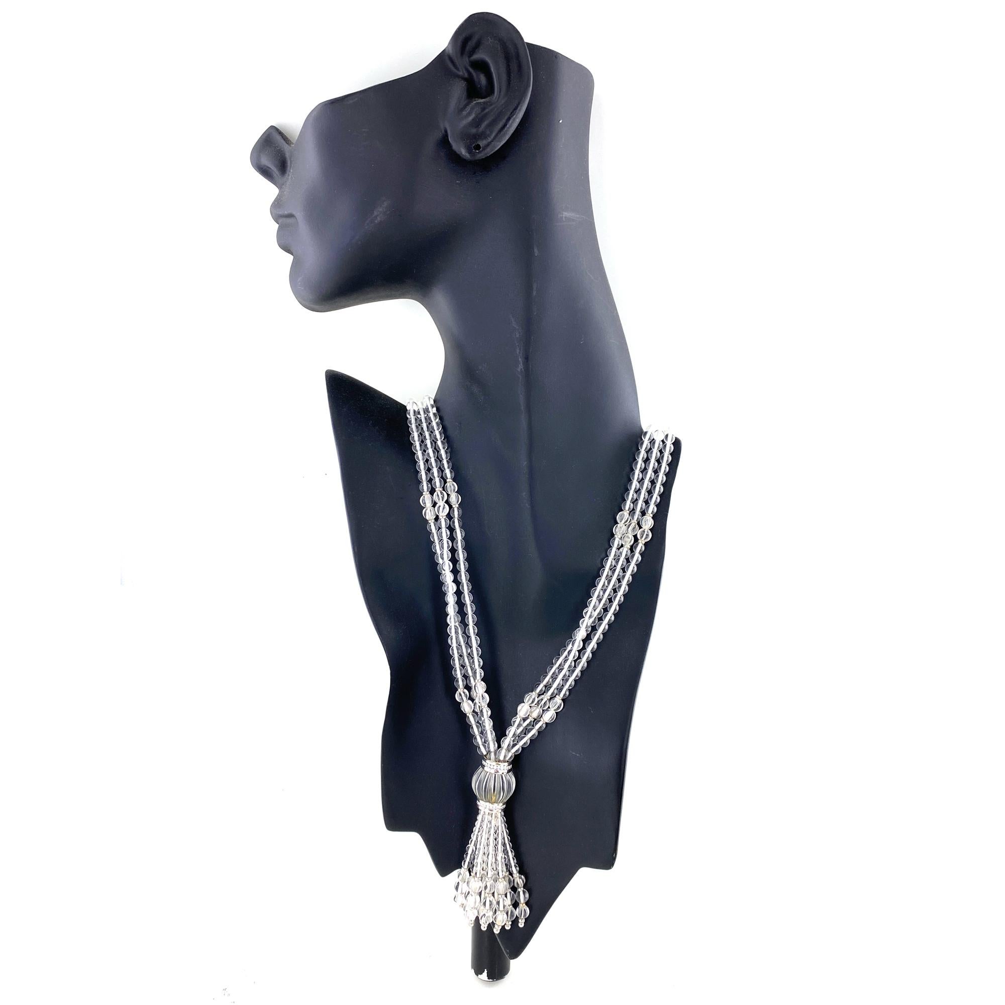 Women's Trianon Crystal Bead Diamond White Gold Tassel Multi Strand Necklace