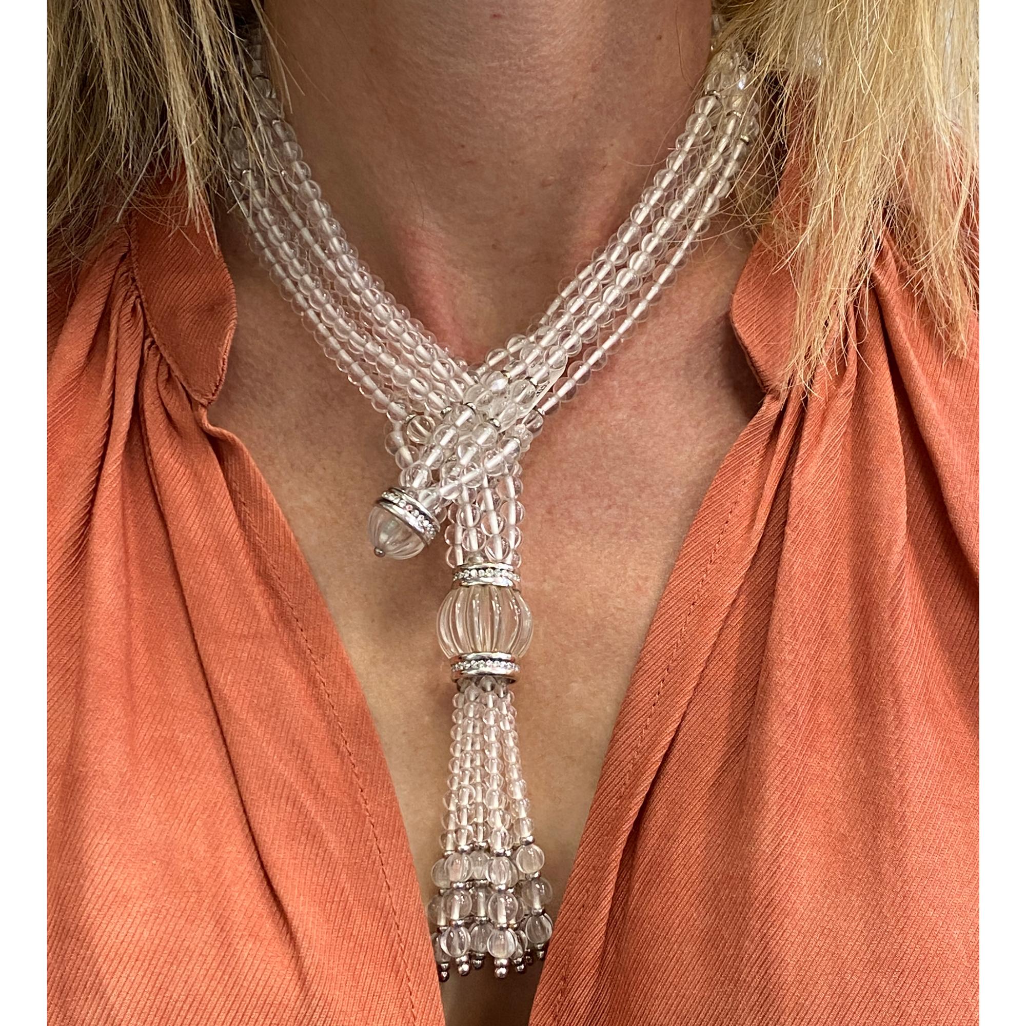 Trianon Crystal Bead Diamond White Gold Tassel Multi Strand Necklace 2