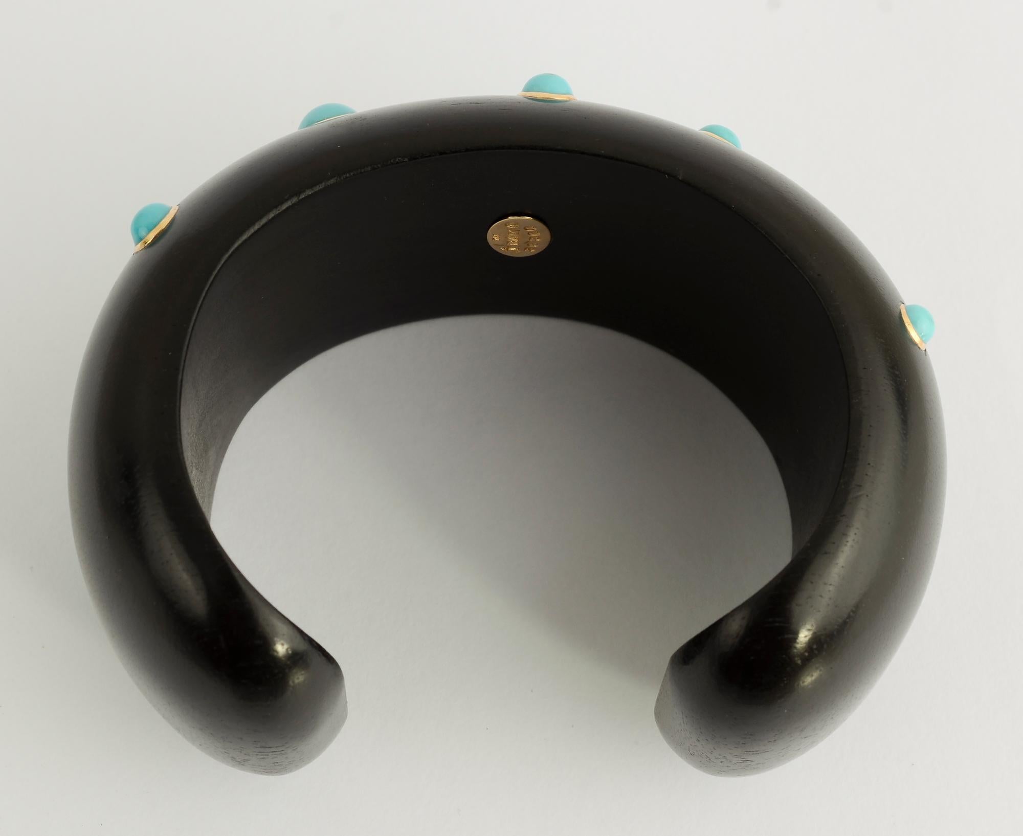 Modern Trianon Ebony Cuff Bracelet with Turquoise For Sale