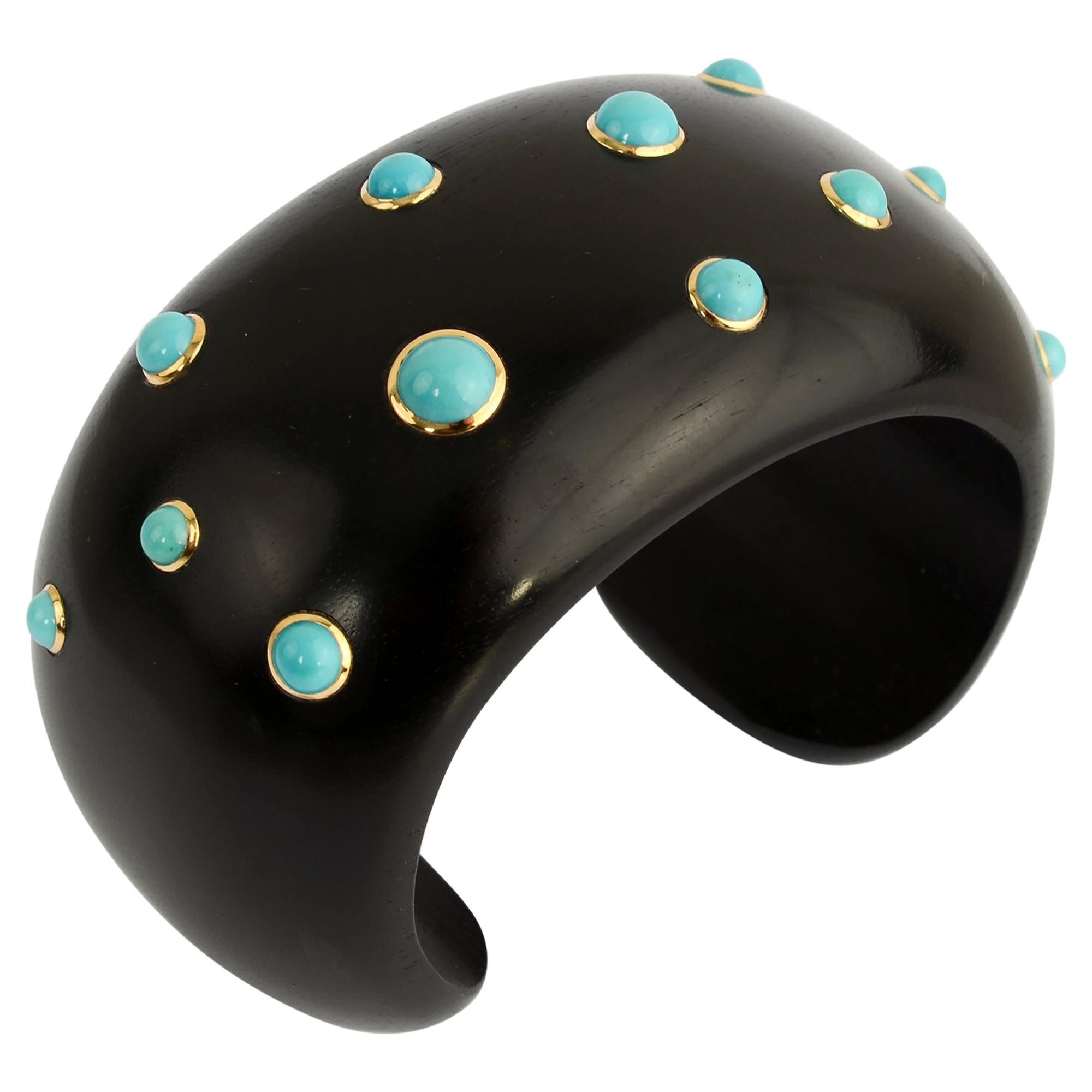 Trianon Ebony Cuff Bracelet with Turquoise For Sale