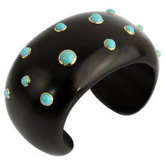 Vintage Trianon Ebony Cuff Bracelet with Turquoise