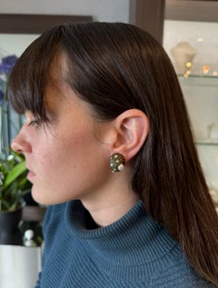 Trianon Enamel, Pearl, & Diamond Shell Earrings 18K Yellow Gold