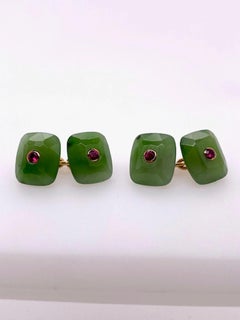 Trianon Gold Jadeite and Ruby Cufflinks