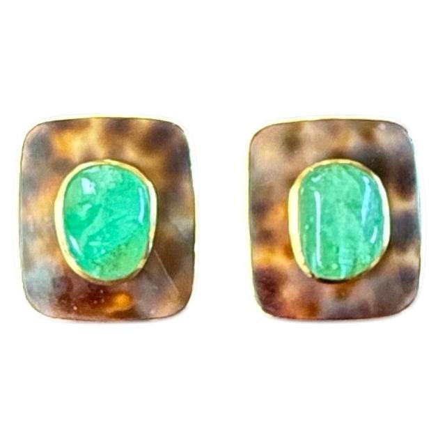 Pendientes de esmeralda verde Trianon Pendientes de oro amarillo de 18 quilates 1980