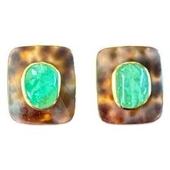 Trianon Green Emerald Earrings 18k Yellow Gold Earrings 1980