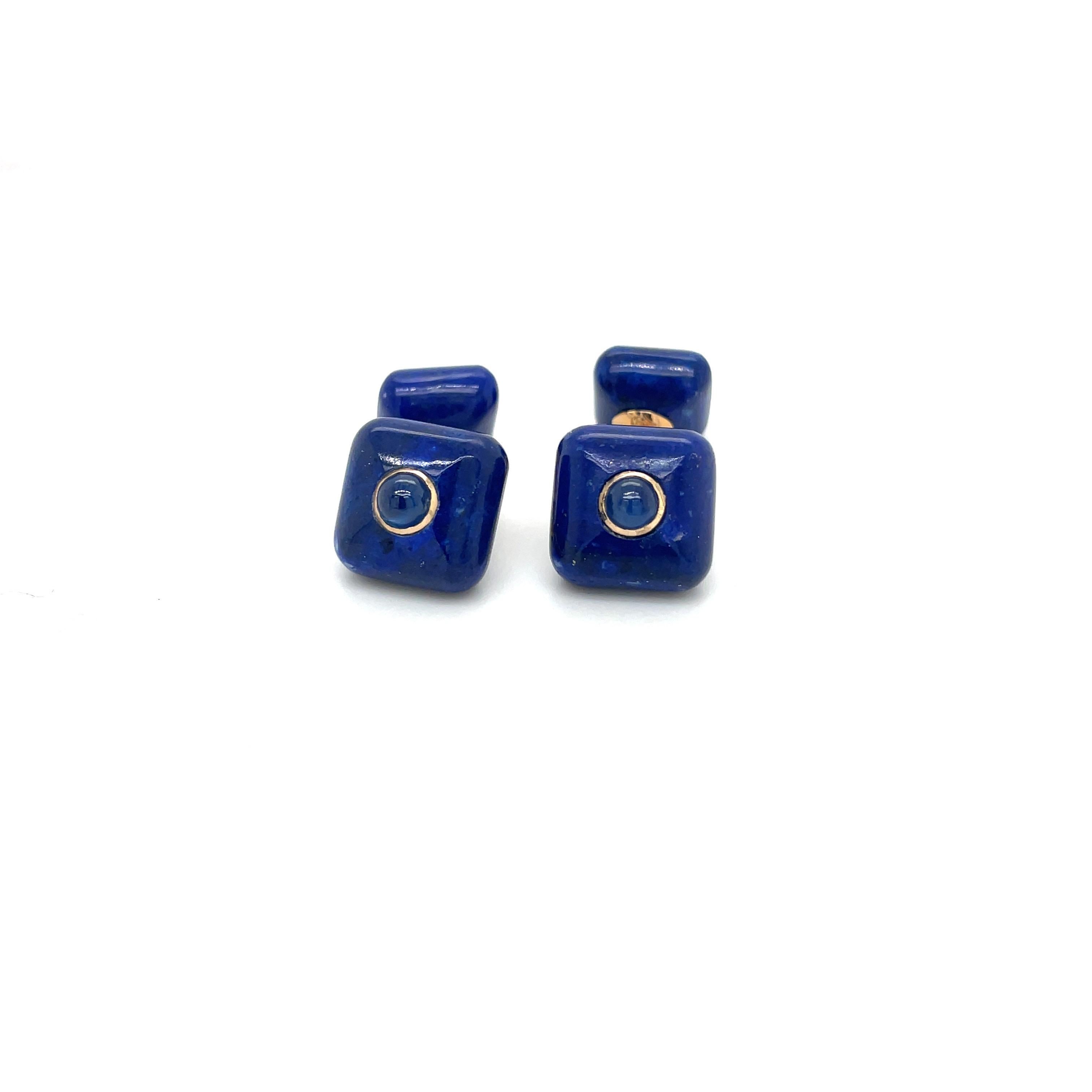 Trianon Lapis Cuff Links with Blue Sapphires In New Condition For Sale In New York, NY