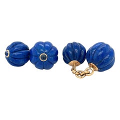 Trianon Lapislazzuli, gemelli scanalati con zaffiro blu cabochon