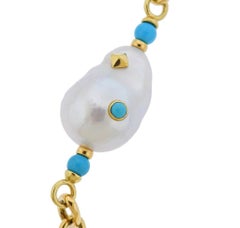 Trianon Lisbon Baroque Pearl Turquoise Gold Long Necklace
