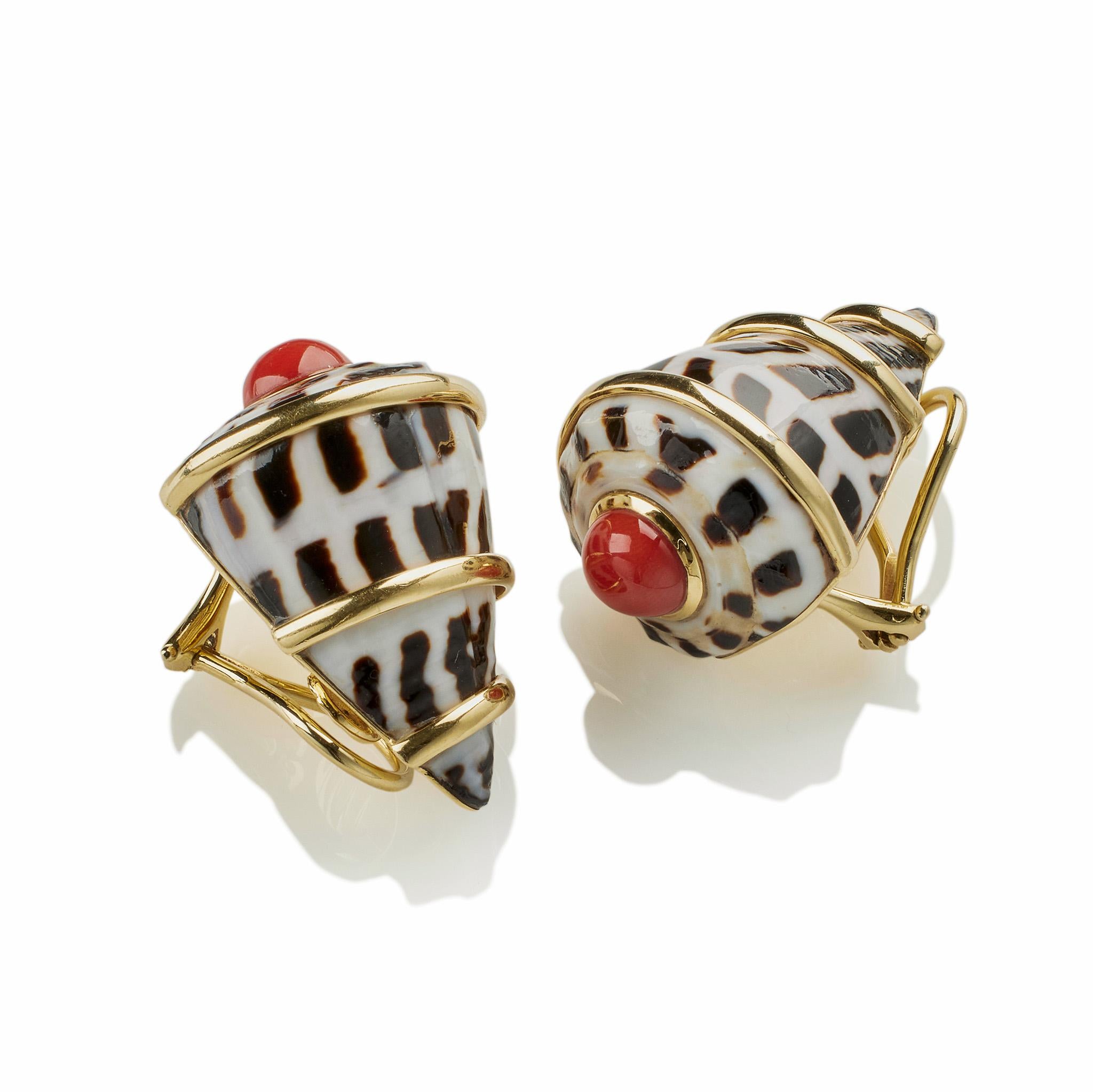 Women's or Men's Trianon New York Conus Ebraus Shell Clip Earrings