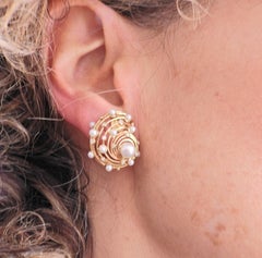 Trianon Pearl Diamond Gold Shell Earrings