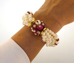 Trianon Pearl Ruby Bracelet with Yellow Gold Clasp Bead Multi Strand Diamond