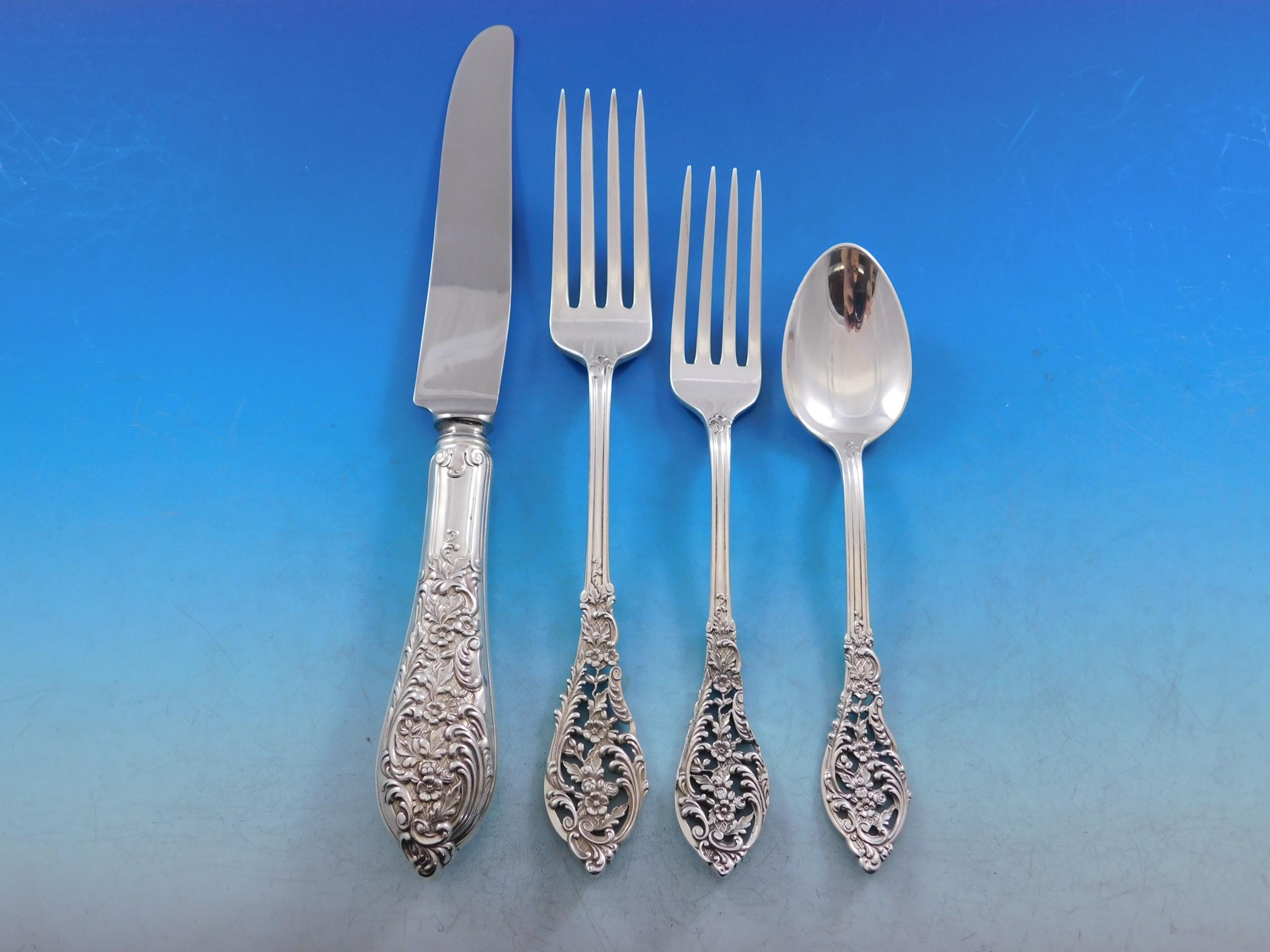 Trianon Pierced Dominick & Haff Sterling Silver Flatware Set Service 61pc Dinner In Excellent Condition In Big Bend, WI
